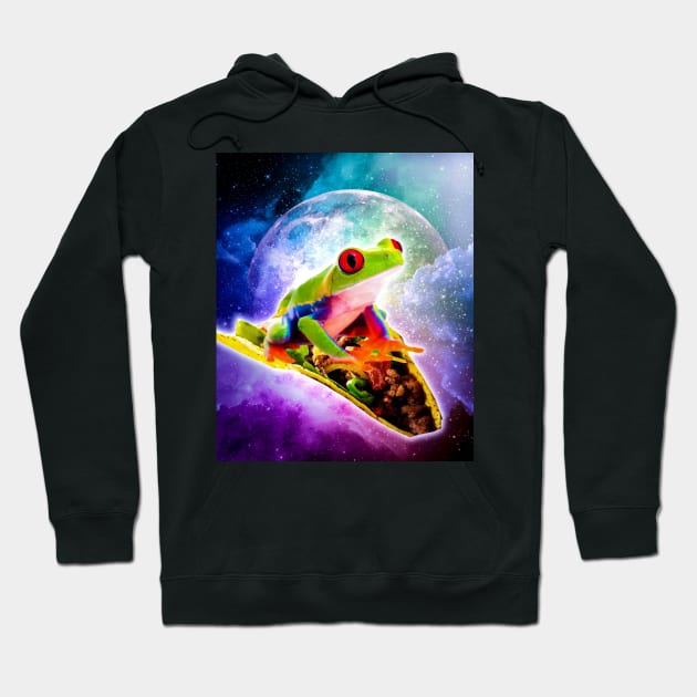 Red Eye Tree Frog Riding Taco In Space Hoodie by Random Galaxy